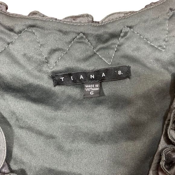 Tiana B Gray Sleeveless V-Neck Dress With Ribbons Embellishments, Size 6 - Picture 3 of 7